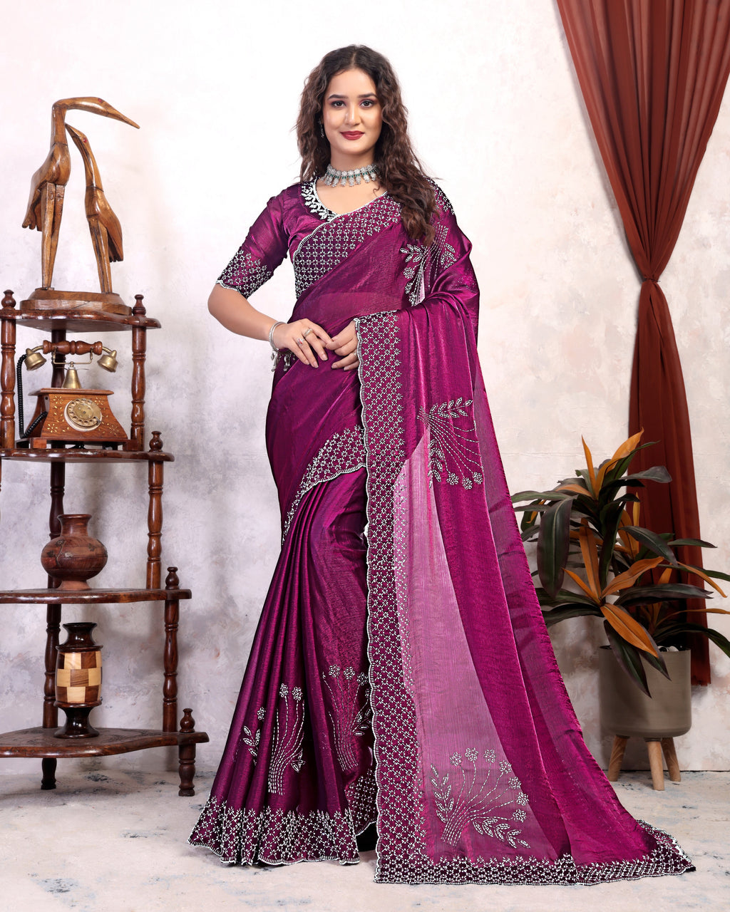 Fancy Zarkhan Diamond Work Saree
