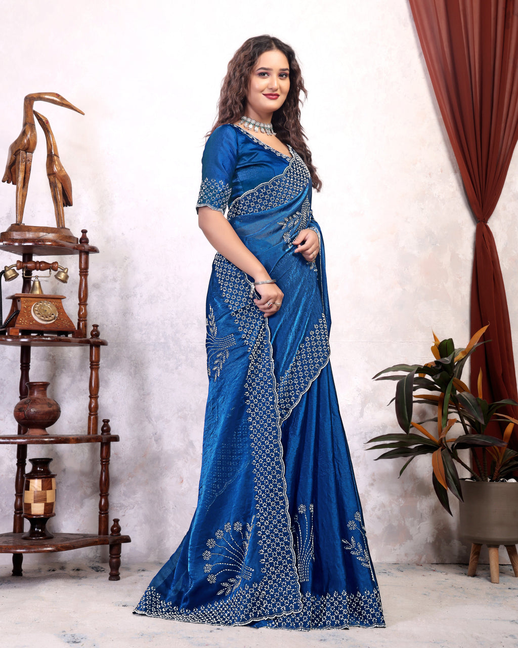 Party Wear Zarkhan Diamond Work Saree