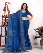 Party Wear Zarkhan Diamond Work Saree
