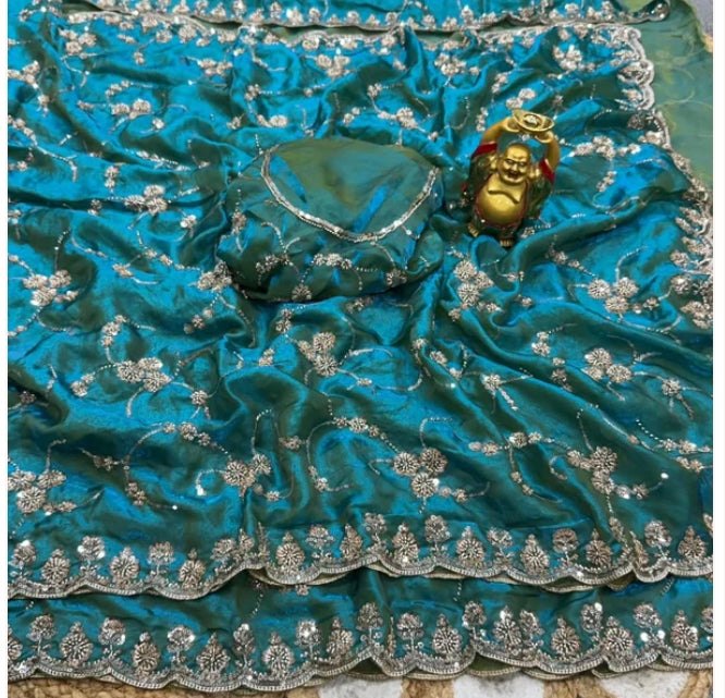 Beautiful Beads and Sequence Embroidery Work Saree