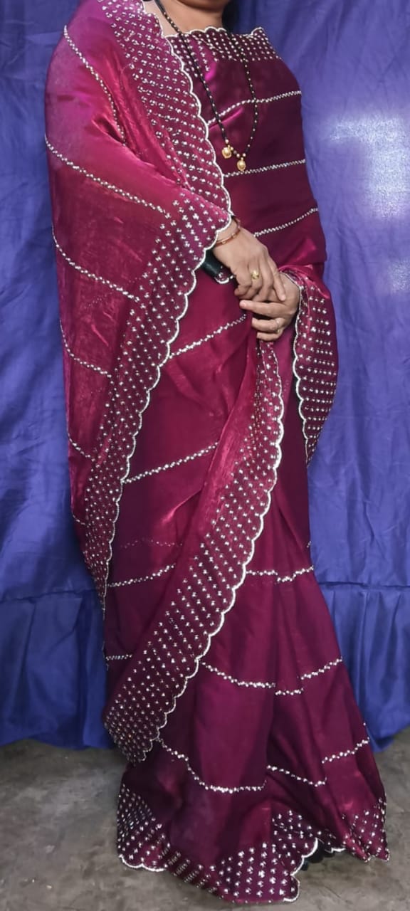 Style Rich Purple Zarkhan Diamond Work Saree