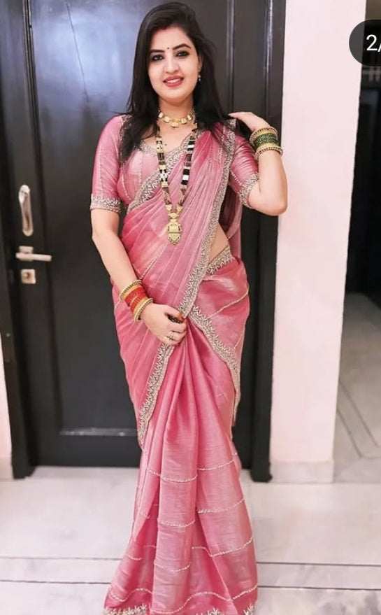 Party Wear Jarkhand Diamond Work Pink Color saree