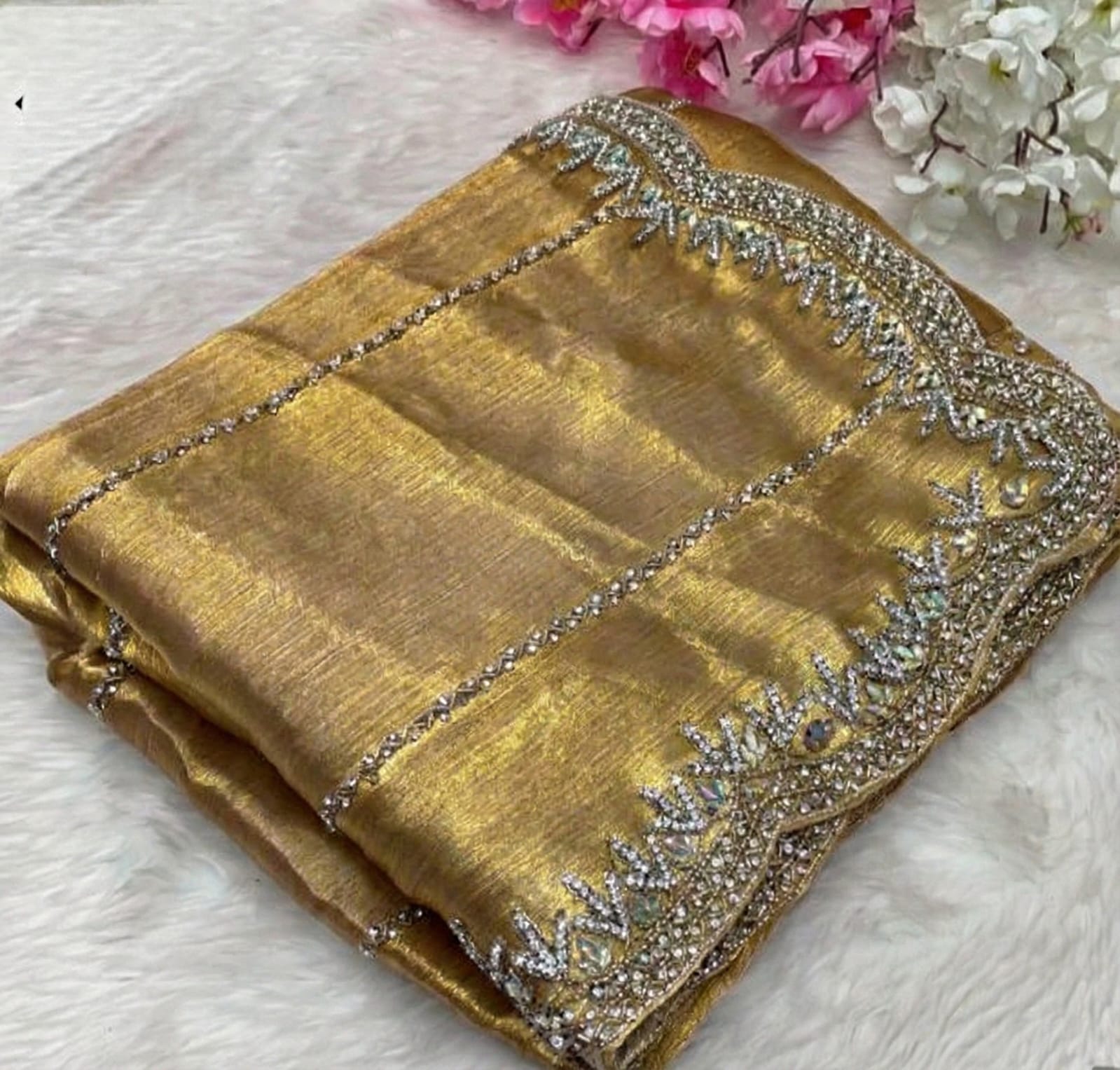 Beautiful Heavy Zarkan Diamond Work Saree