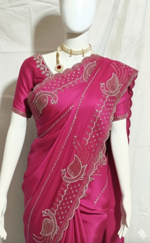 Trendy Pink Fancy Saree Set